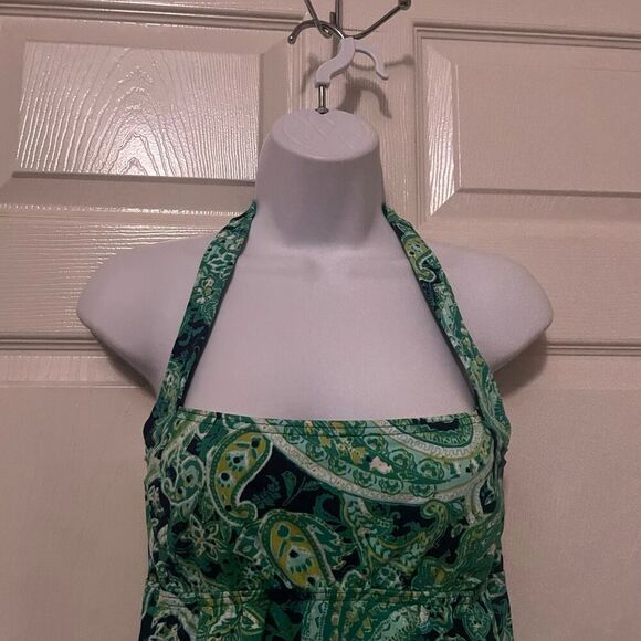 Land’s End Size 4 Tankini Bikini Mini Dress Paisley Print Green Black - Picture 3 of 7